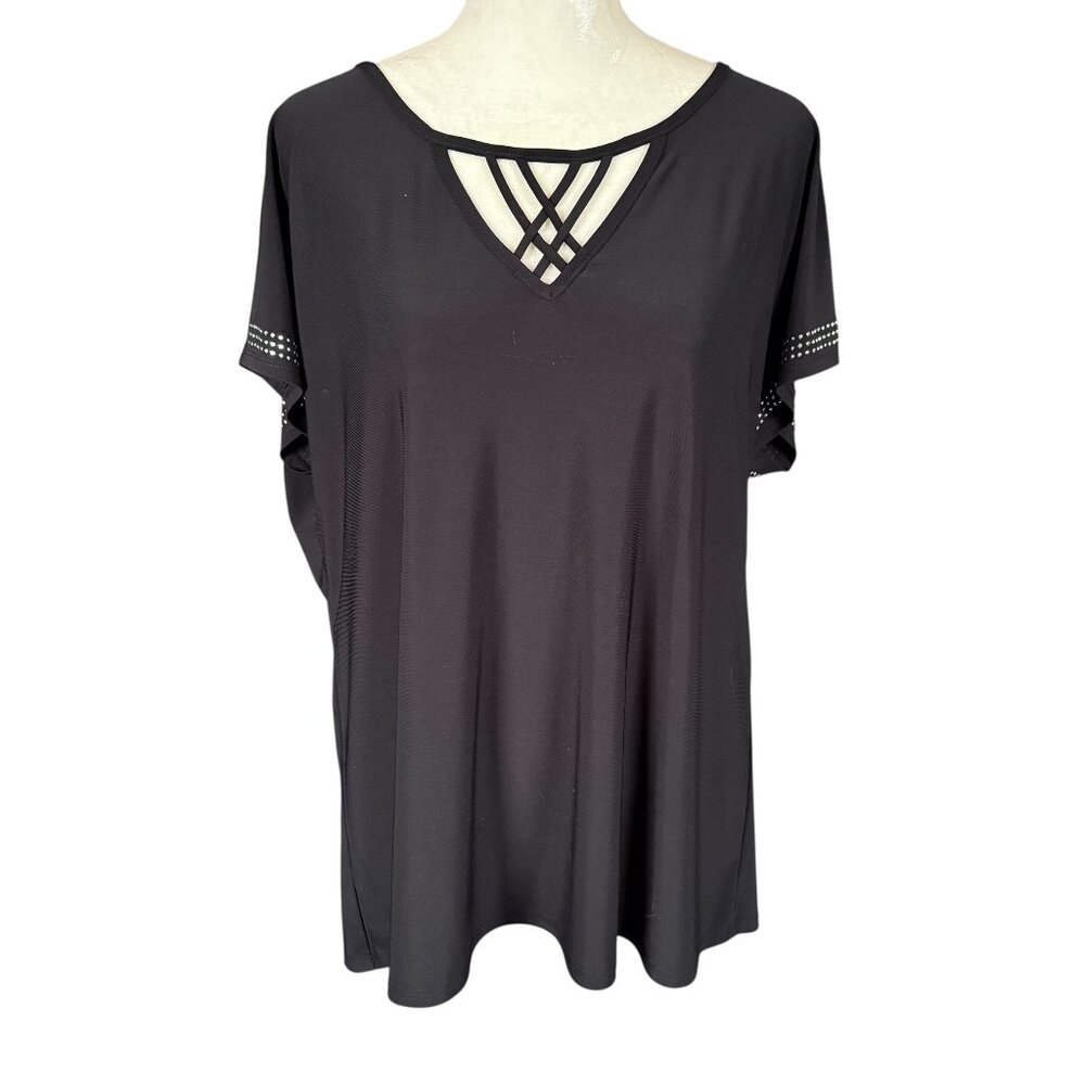 Diana Belle black embellished short sleeve blouse women's size XL